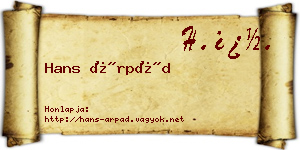 Hans Árpád névjegykártya